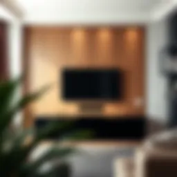 Sleek black modern TV stand in a contemporary living room setting