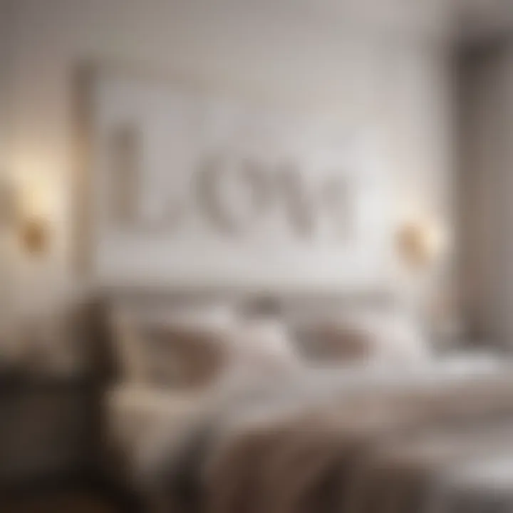 Elegant love-themed wall art in a modern bedroom setting