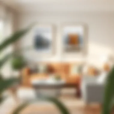 Decorated Living Space with Framed Poster Art A beautifully decorated living space featuring framed poster art