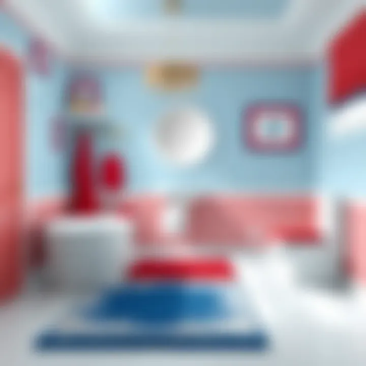 Elegant red, white, and blue bathroom rug set