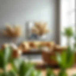 Elegant seagrass wall decor arrangement in a modern living room