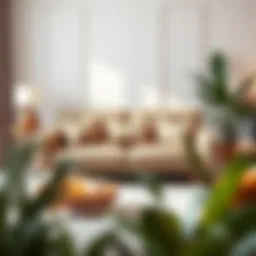 Elegant small two-seater sofa bed in a chic living room setting