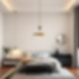 Elegant hanging light fixture in a modern bedroom setting