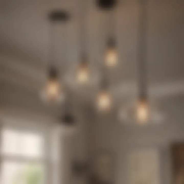 A variety of pendant lights displayed in a Home Depot showroom.