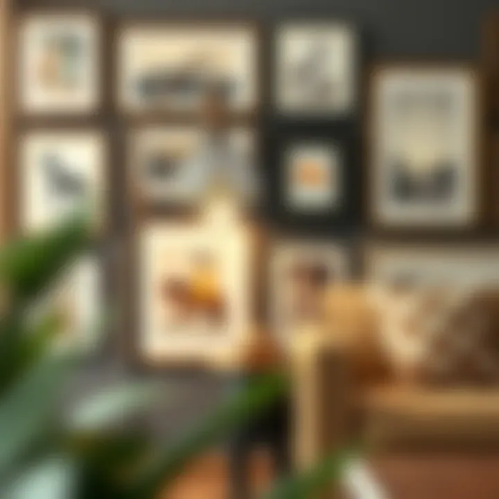 Stylish vintage floor lamp complementing an artistic gallery wall