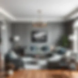 Elegant living room adorned with various shades of grey paint