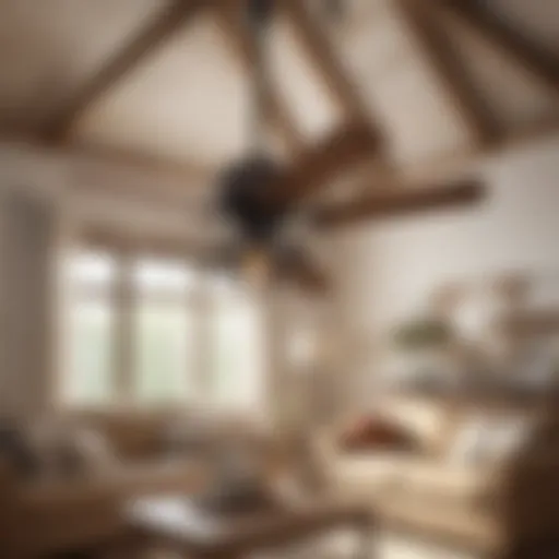 Elegant farmhouse ceiling fan in a rustic living room