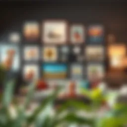 A beautifully arranged gallery wall featuring a mix of art styles