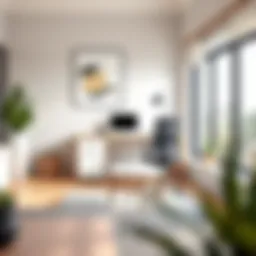 A modern L-shaped desk in a stylish small office setting