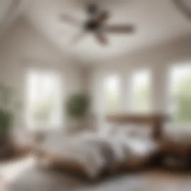 Cozy bedroom with a minimalist farmhouse ceiling fan