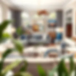 A stylish living room showcasing various furniture styles and price ranges.