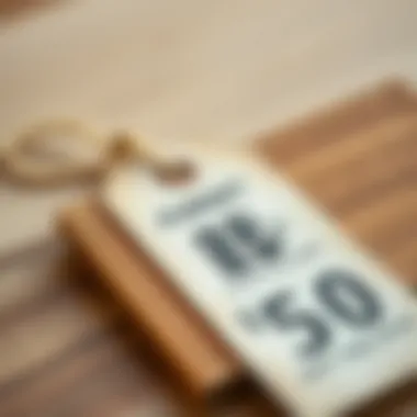 A close-up of furniture labels with price tags highlighting budget options.