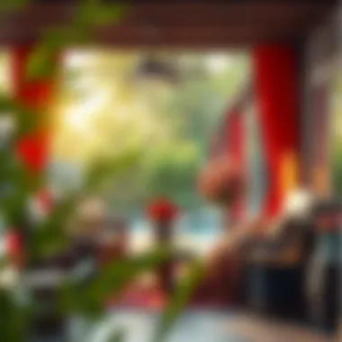 Inviting patio space transformed with red curtains, illustrating the impact on ambiance and relaxation