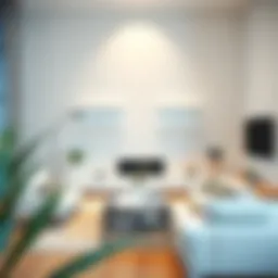 Stylish strong white floating shelves in a modern living room