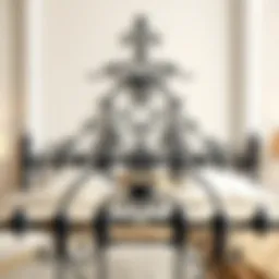 Intricate design of a black iron headboard