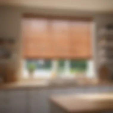 Installation of wooden blinds in a bright kitchen