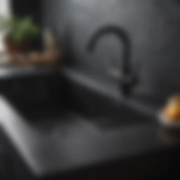 Close-up of black ceramic sink surface