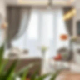 Elegant tie top room darkening curtains in a chic living room setting