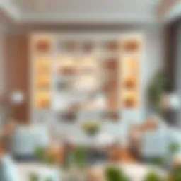 Elegant white storage shelf with doors in a modern living room